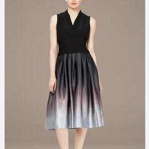 SLNY Black and Gray Asymmetrical Fit and Flare Dress
